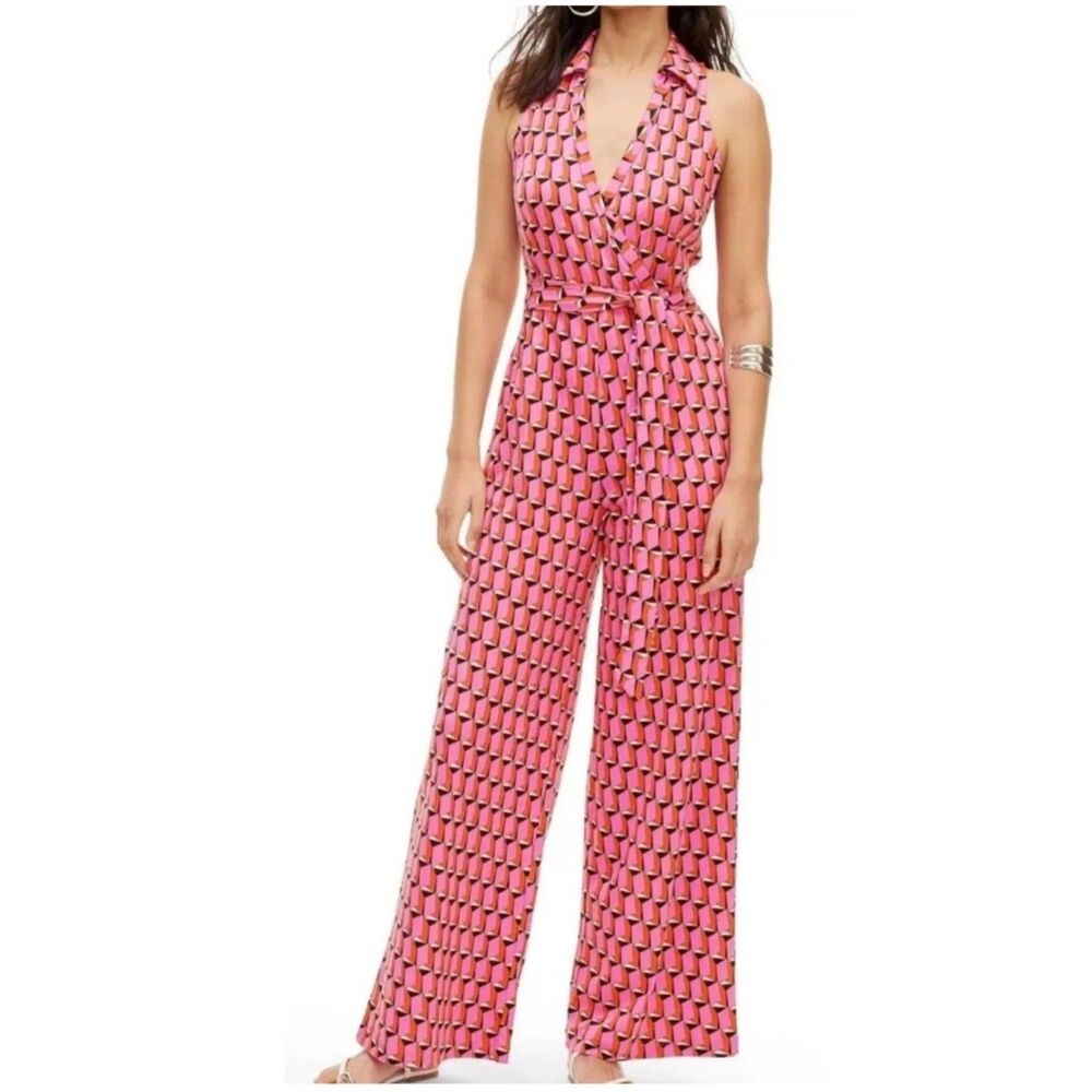 DIANE VON FURSTENBERG X TARGET Patterned Belted Jumpsuit Pink Large